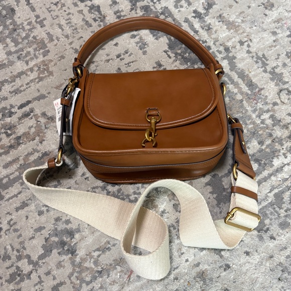 Zara Handbags - Zara Satchel in Saddle Brown with Canvas Strap NWT